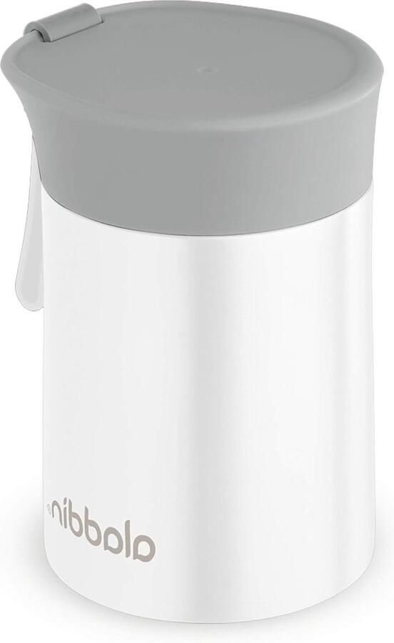 Geniet van de Aladdin Thermavac Stainless Steel Food Jar 04L in het Wit Houdt Inhoud 55 Uur Warm of Koud Dubbelwandige Vacuüm Geïsoleerde Lunchbox met Siliconen Draaglus Lekvrij en BPA-Vrij Vintage Thermos Lunch
