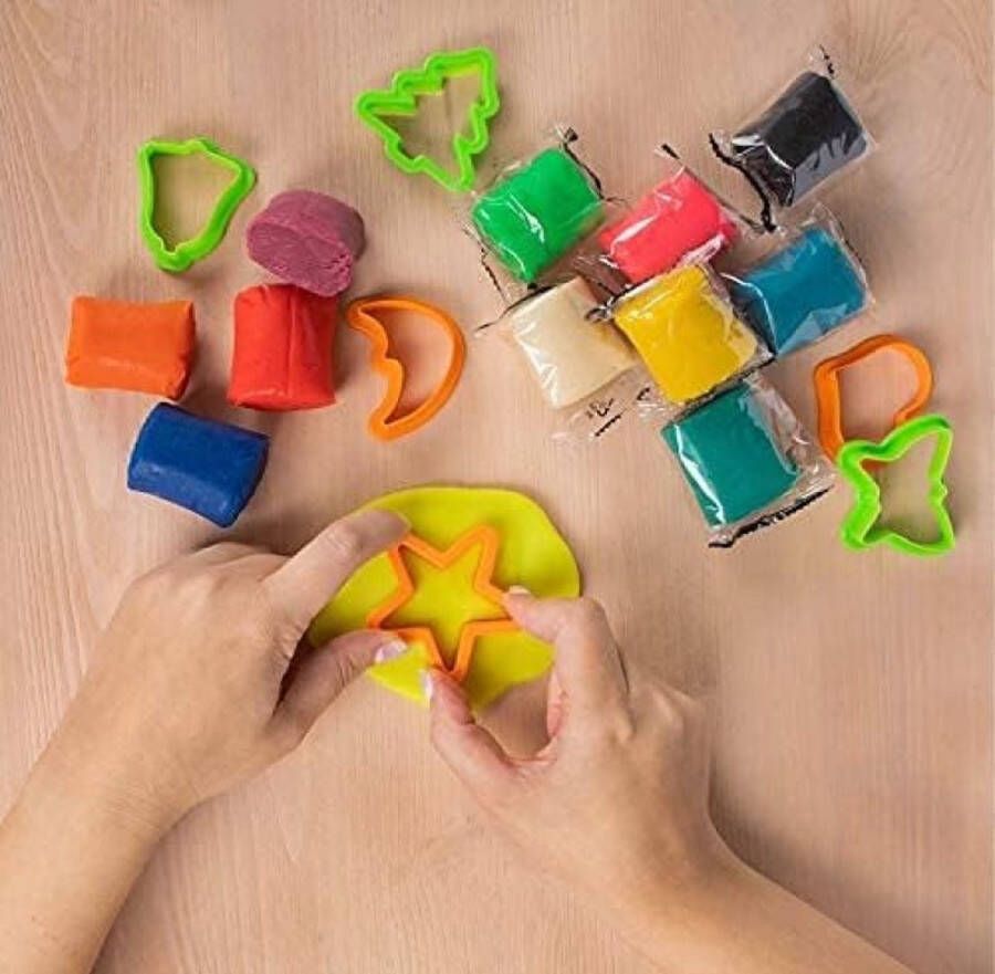GENIO KIDS Klei Set 0 65 kg Sensorisch Speelgoed Luchtdrogende Natuurlijke Klei met Accessoires Peuter Speelgoed voor Kinderen 3 4 5 6 jaar 12 Pakketjes met 7 Kneedgereedschappen Boetseerklei