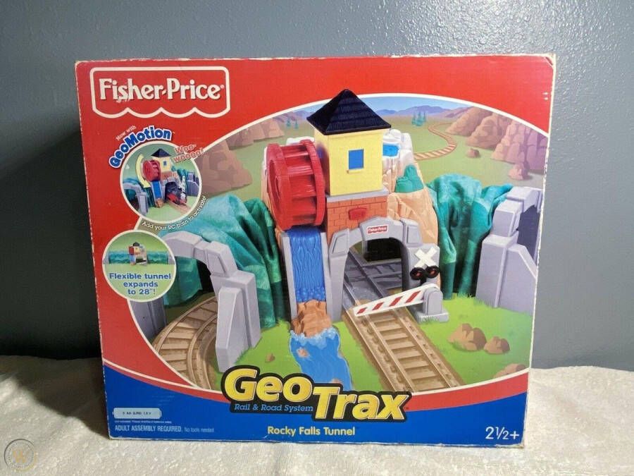 Fisher-Price GEO TRAX bergtunnel met werkend waterrad- 2 uitschuifbare harmonicatunnels van zacht materiaal en 2 spoorbomen