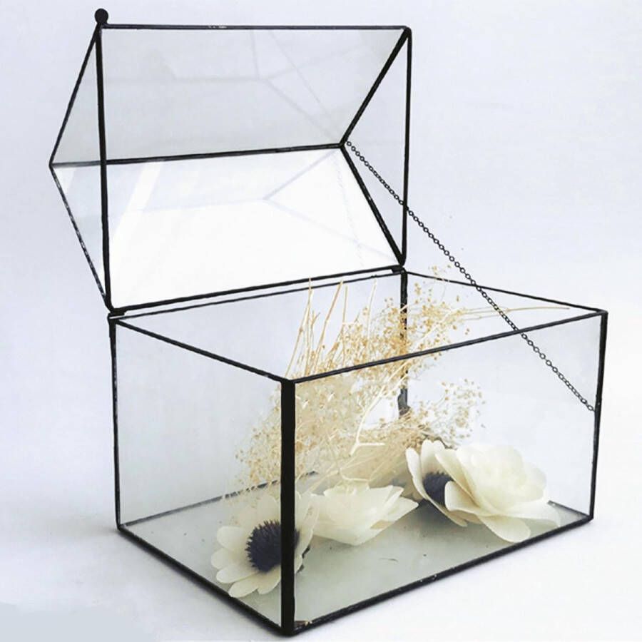 Geometrisch Terrarium Met Vensterbank Modern Artistiek Huisvorm Prismaglas Helder Glazen Opbergdoos Sieradenhouder Voor Planten Vetplant Fern Moss Display Container Tafelblad Decor (zwart)