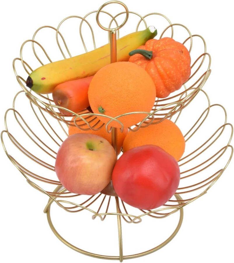 Geometrische fruitmand afneembaar modern Scandinavisch design 2-laags gouden fruithouder voor huisdecoratie