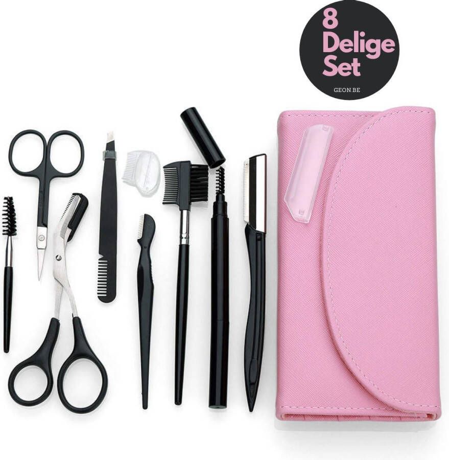 Geon Dermaplaning Wenkbrauw Scheermesje Scheermesjes Gezicht Wenkbrauw Mesje Eyebrow Razor Wenkbrauw Schaartje Wenkbrauw Borsteltje Pincet Epileer 8 Delige Set Roze
