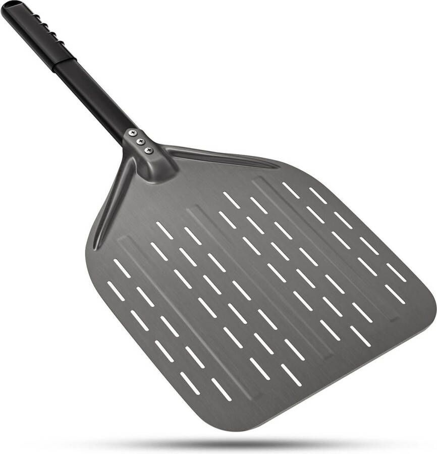 Geperforeerde 12 inch pizzaschep van hard geanodiseerd aluminium met afneembare handgreep voor pizza's brood en taarten Pizzaschep