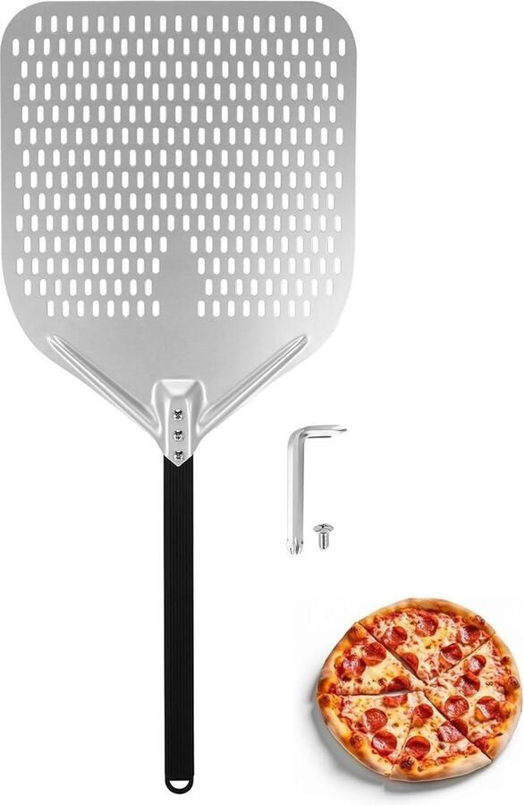 Geperforeerde 14 Roestvrij Stalen Pizzaschep Met Afneembare Schuifjes Oprolbare Pizzaschep Voor Oven Pizzaoven 35 x 40 cm Pizzaschep
