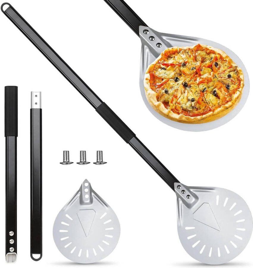 Geperforeerde 7 inch pizzaschep Hard geanodiseerd aluminium Pizzaspatel 80 cm Afneembare metalen handgreep Ideaal voor pizzaoven