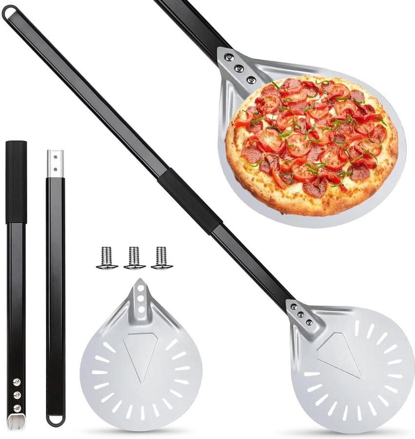 Geperforeerde 8 inch pizzaschep van hard geanodiseerd aluminium 80 cm Afneembare metalen handgreep Ideaal voor pizzaoven