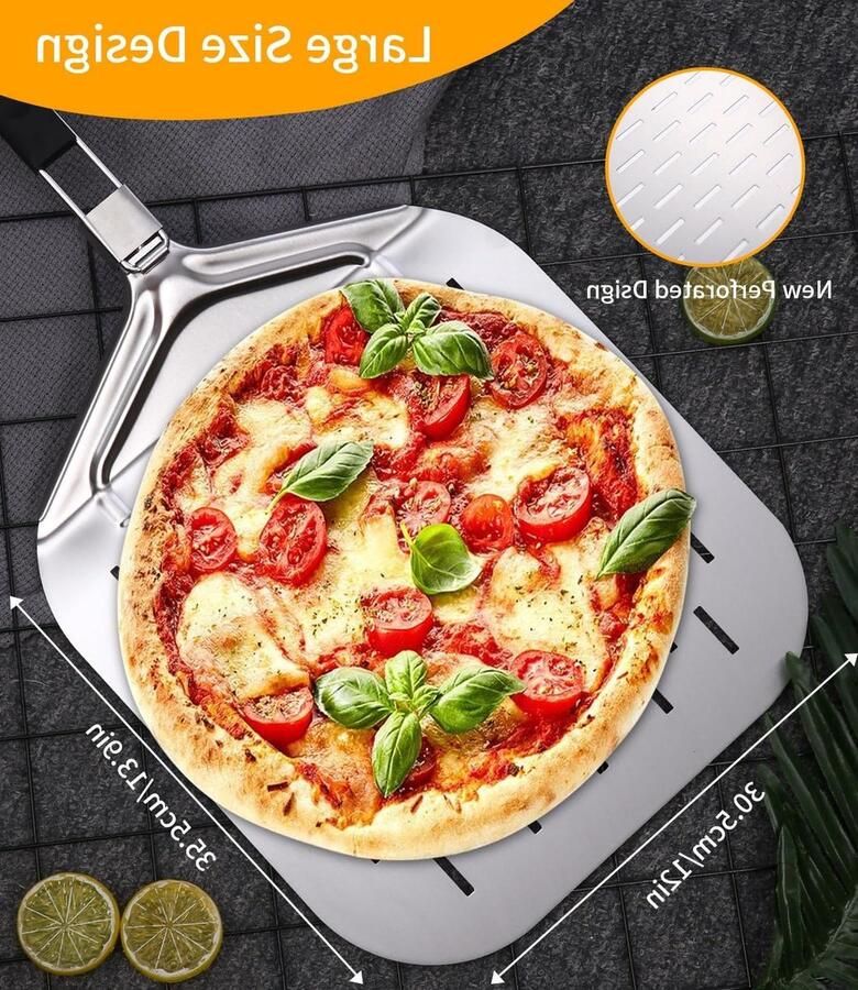 Geperforeerde aluminiumlegering professionele pizzaschep inklapbare handgreep grill oven 30 x 35 cm stabiel eenvoudig opbergen