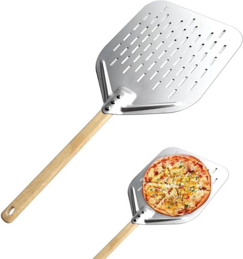 Geperforeerde pizzaschep 30 cm hard geanodiseerd aluminium anti-verbrandingsgreep zelfgemaakte brood en cake