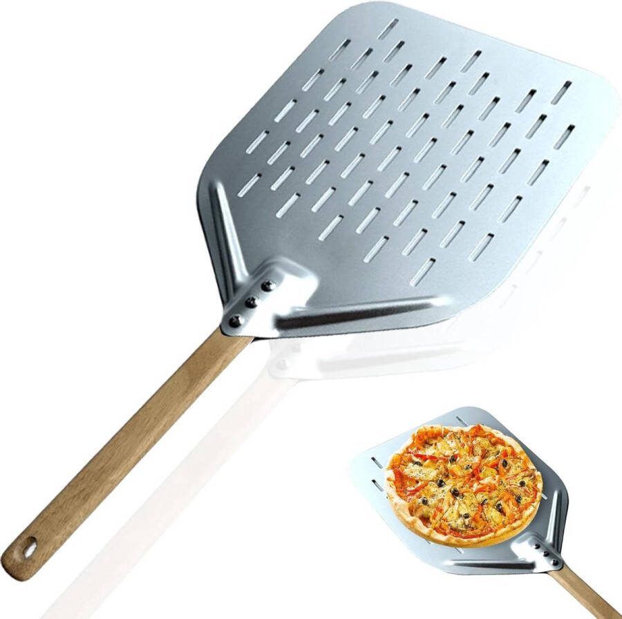 Geperforeerde pizzaschep 305 cm Anti-verbrandingshandgreep Aluminium Zelfgemaakte pizza brood cake Pizzaschep