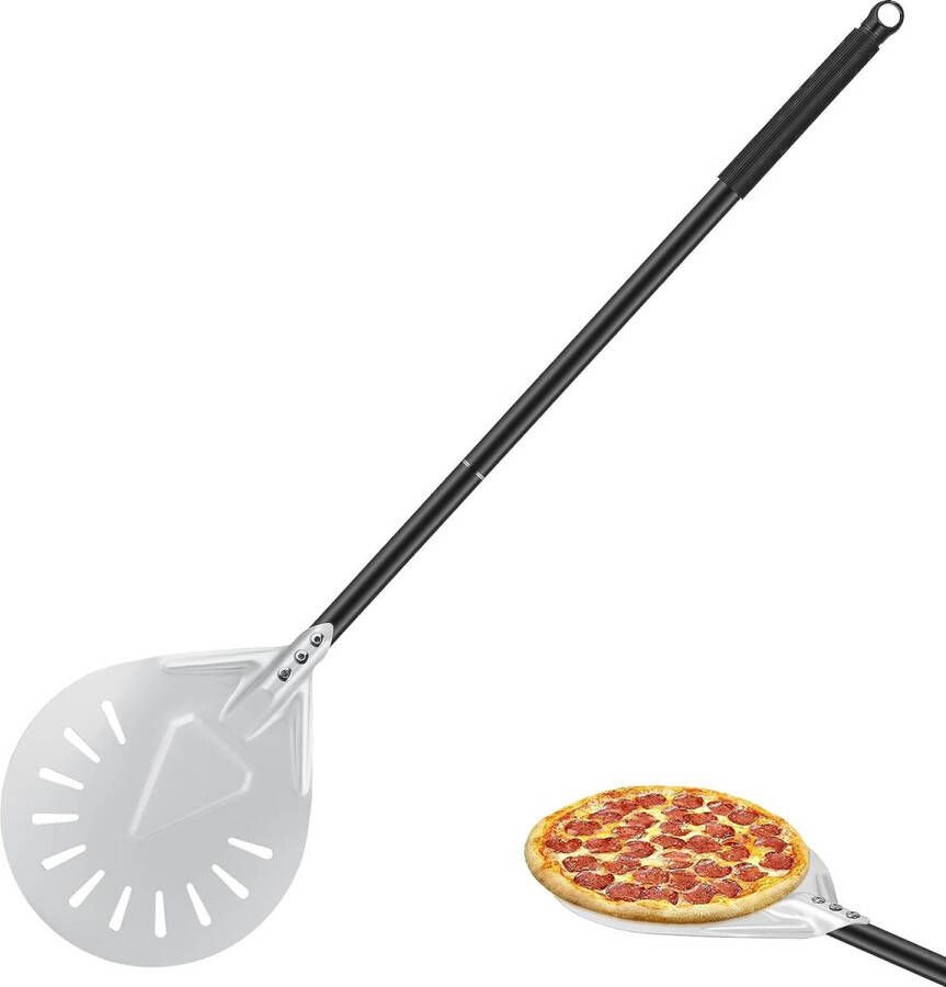 Geperforeerde pizzaschep 7 inch hard geanodiseerde aluminium pizzaschuiver met 52 cm metalen handvat voor de grill of voor de oven pizzaoven