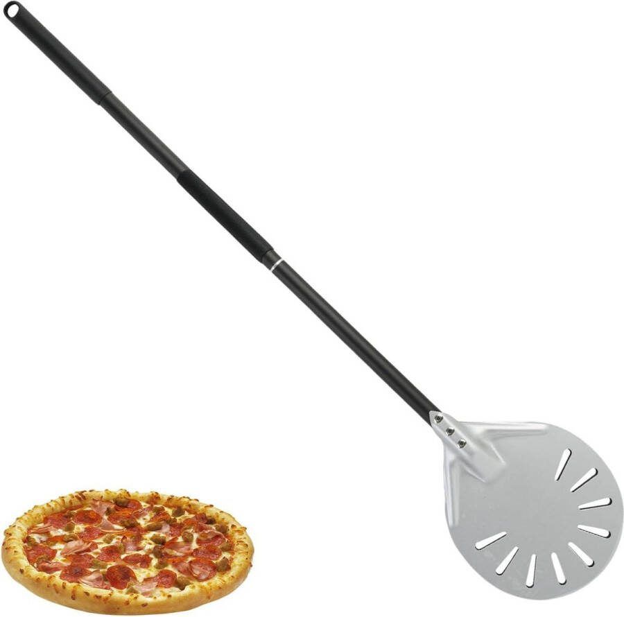 Geperforeerde pizzaschep rond 6 inch Roestvrij staal pizzasteen 80 cm pizza schuiver Afneembare verlengde siliconen handgreep Zelfgemaakte pizza's Pizzaschep