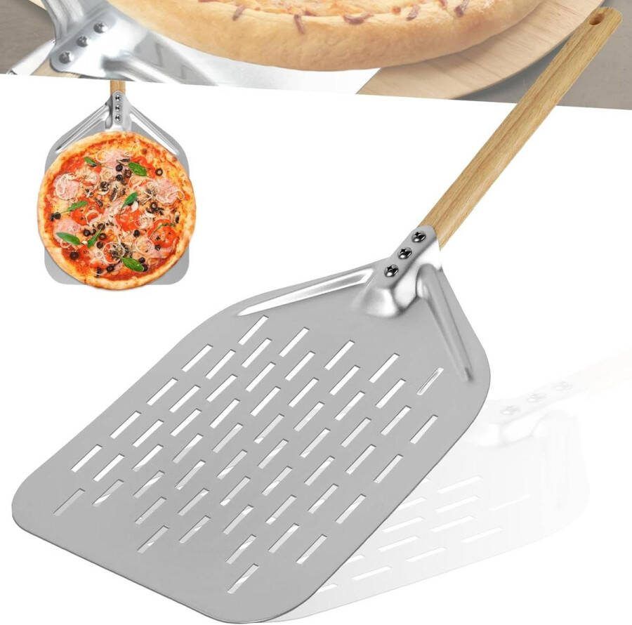 Geperforeerde pizzaschep van hard geanodiseerd aluminium 30 cm met afneembare handgreep voor zelfgemaakte pizza en brood Pizzaschep