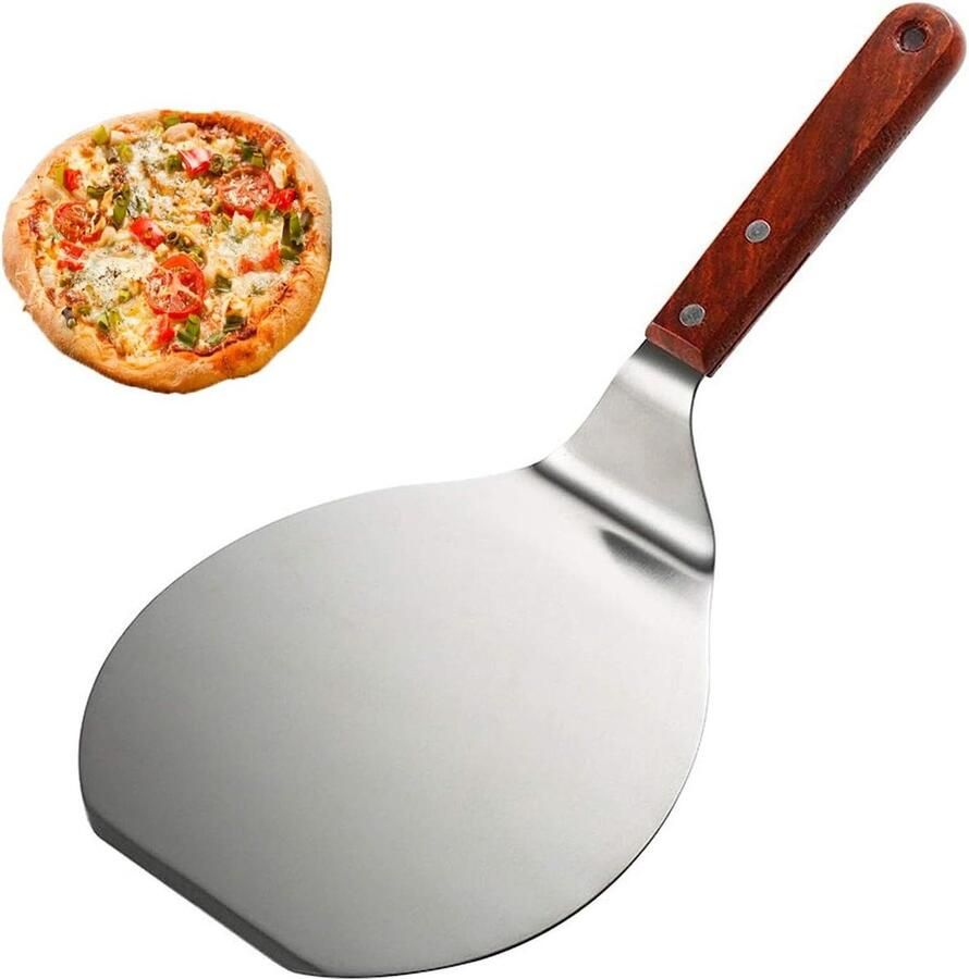 Geperforeerde roestvrijstalen pizzaschep houten handvat oven en barbecue pizza brood stabieler Pizzaschep