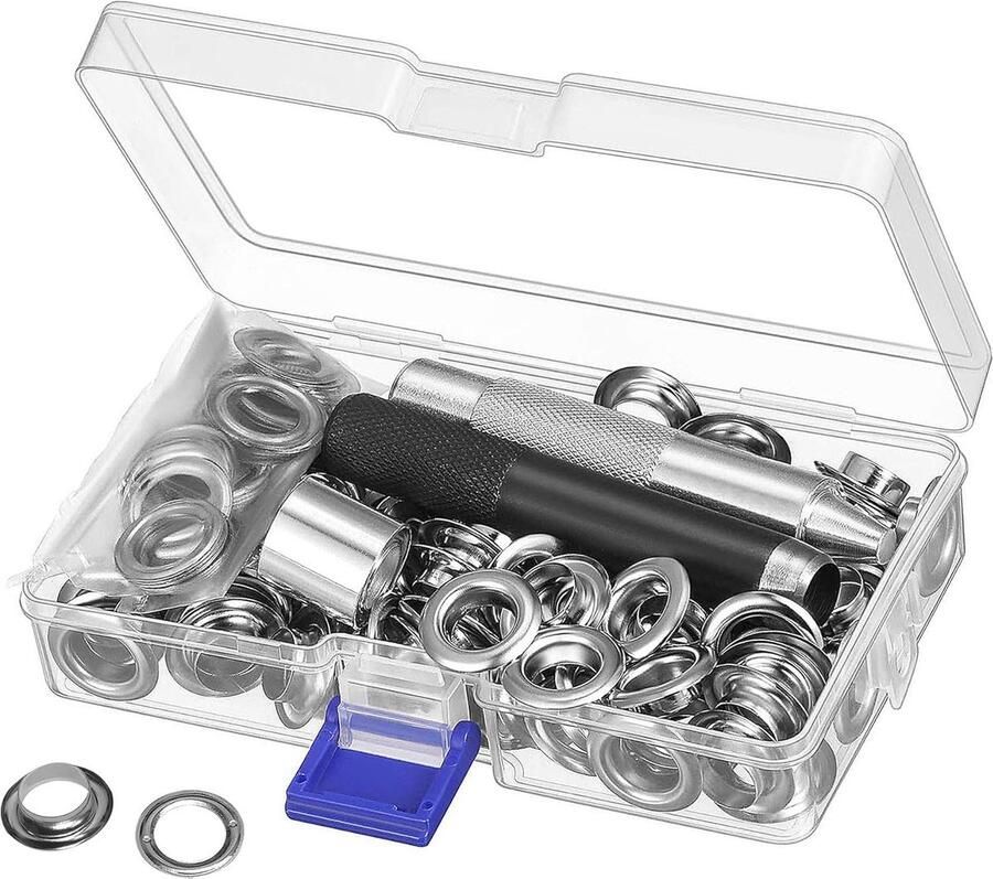 Gereedschapset 100 sets Doorvoer Tules Oogjes Kit Afstelgereedschap voor Doorvoertules voor Zeildoek Gordijnen (Binnendiameter 2 5 inch)