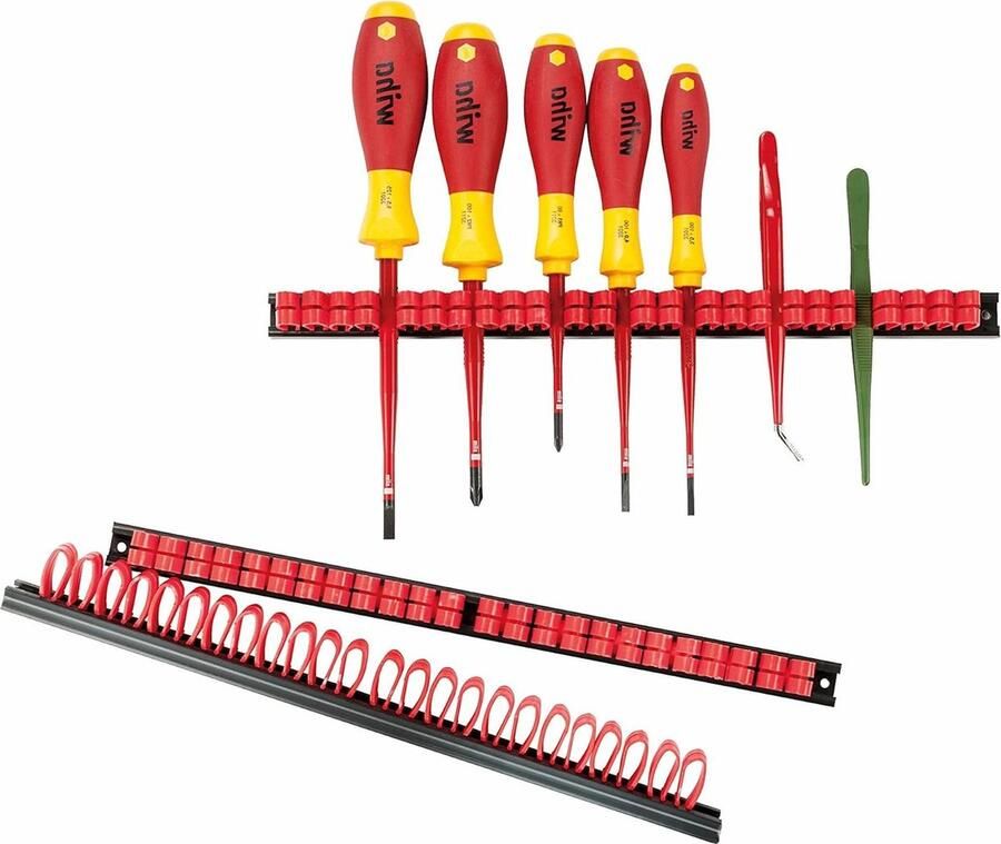 Gereedschapshouder BASIC klemhouder kit PVC rood zwart 3 stuks flexibele klemmen Gereedschapswand