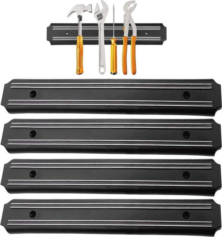 Gereedschapshouder magneetlijst 4 stuks 33 cm x 5 cm wandhouder magneet zwart