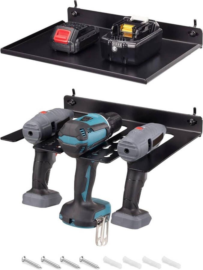 Gereedschapshouder voor werkplaats Ophangsysteem voor 3 boormachines Organizer inclusief accu oplader plankje Gereedschapswand