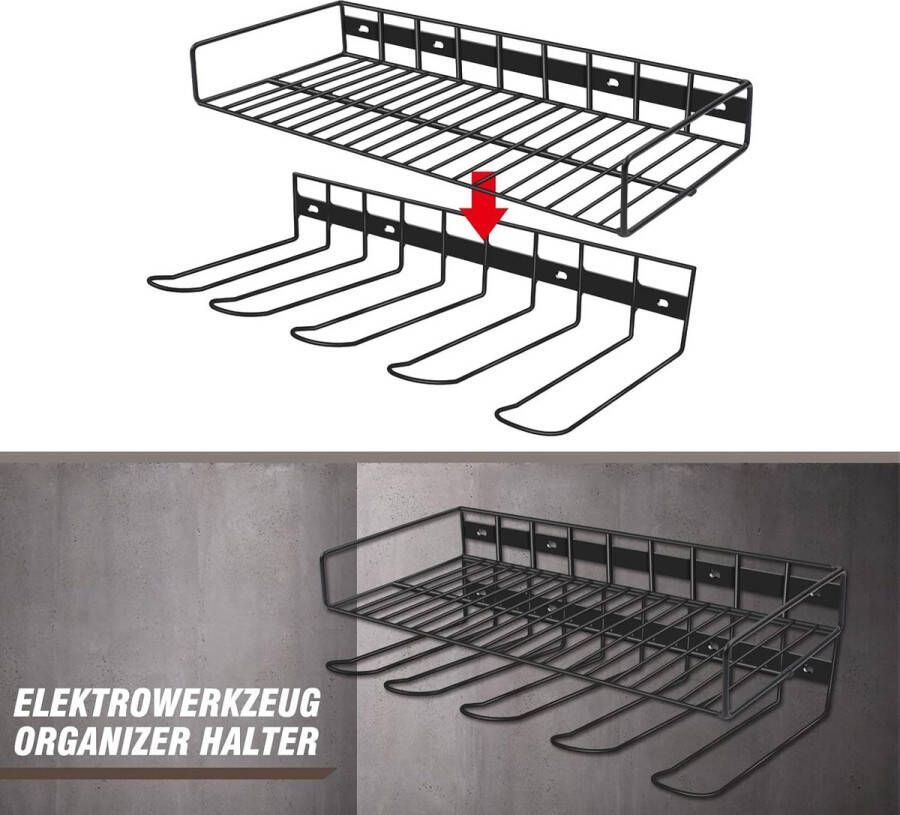 Gereedschapshouder wandrek gereedschap opberghouder van metaal aan de muur gereedschapsrek wandhouder voor elektrisch gereedschap boormachine (42 x 20 x 15 cm)