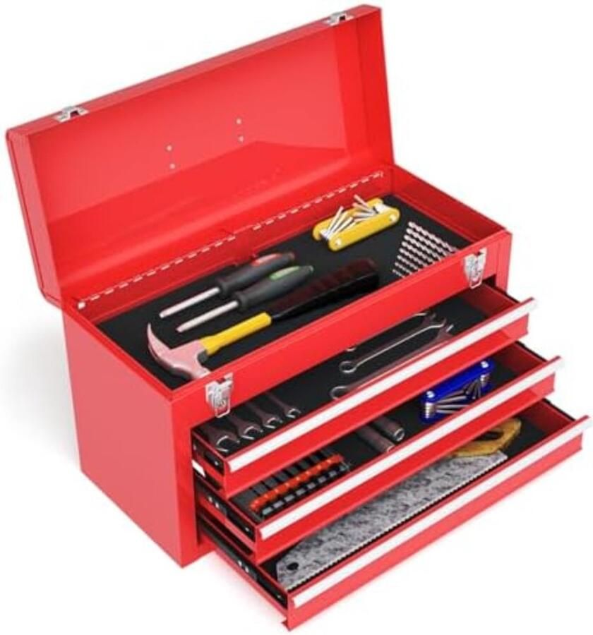 Gereedschapskist met laden Gereedschapskist metaal leeg 52 x 21 x 30 cm Rood