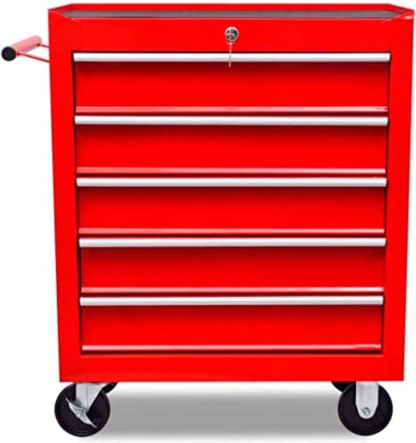 Gereedschapskist met laden Gereedschapstrolley Gereedschapskoffer op wielen 5 lades 22 4 kg Rood