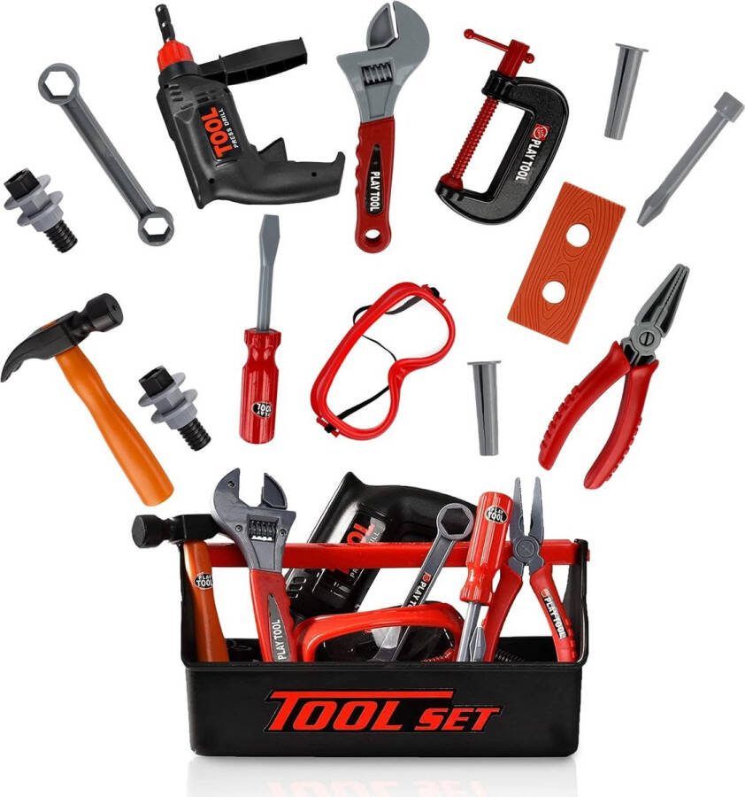 Gereedschapskist voor kinderen 22-delig Kids Bouw Tool Speelgoed Set omvat Working drukknop Boormachine hamer schroevendraaier moersleutel tangen Saw Voor Leeftijd 3+