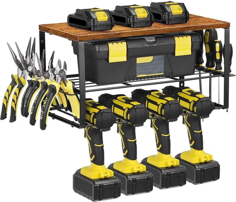 Gereedschapsopslag voor werkbank werkplaatsinrichting wandhouder accu slagboorschroevendraaier 4 sleuven heavyduty elektrische wandmontage boor opbergrek schroevendraaier organisatie