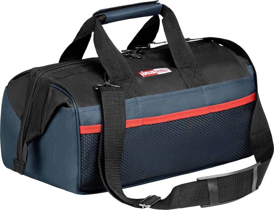 Gereedschapstas leeg werktas heren brede opening & grote capaciteit 49 x 25 x 25 cm professionele gereedschapskoffer van textiel met gevoerde handgrepen en een lange schouderriem