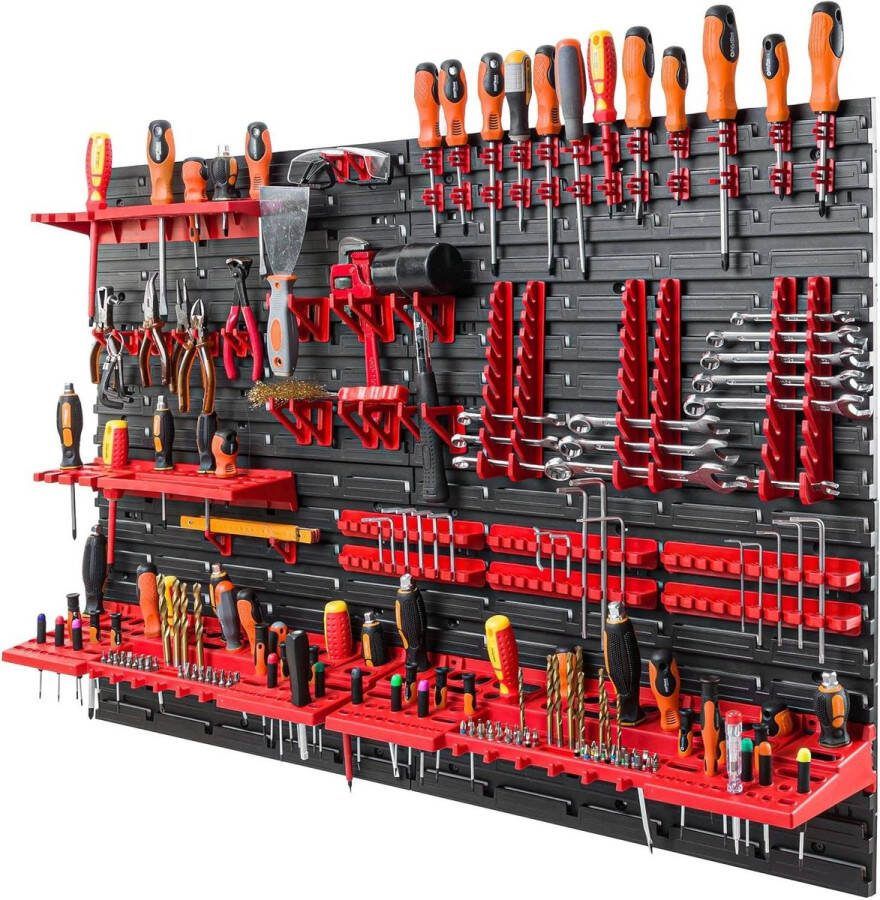 Gereedschapswand 115 x 78 cm set met 58 gereedschapshouders panelen met openingen kunststof wandrek voor garage werkplaats