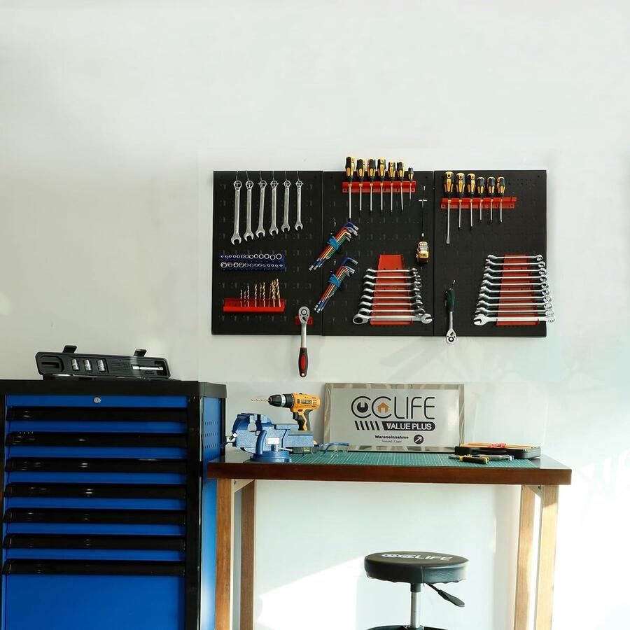 Gereedschapswand gatenwand incl. 35-delige metalen gereedschapsgatenwand driedelig 120 x 60 x 2 cm uitbreidbaar accessoires wandrek gereedschapsopslag zwart