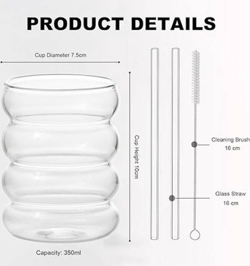 Geribbelde drinkglazen set van 2 x 350 ml waterglazen cocktailglazen drankglazen ijskoffieglazen sapglazen van glas glazen voor water drank sap universele glazen