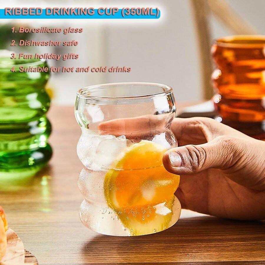 Geribbelde drinkglazen set van 2 x 350 ml waterglazen cocktailglazen drankglazen ijskoffieglazen sapglazen van glas glazen voor water drank sap universele glazen