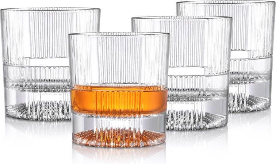 Geribbelde whiskyglazen tumbler voor Bourbon Scotch set van 4 vaatwasmachinebestendig