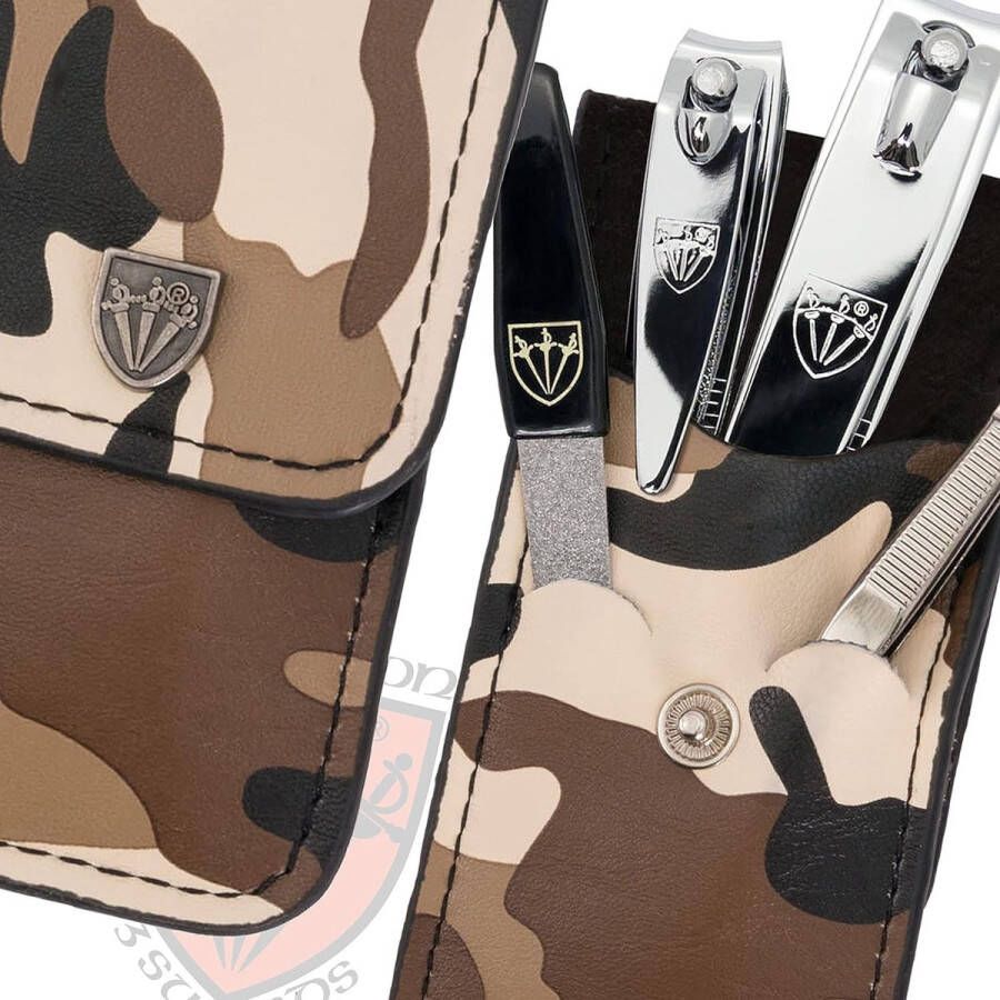 Germany manicureset nagelset 'Bari' 4-delig van kunstleer in combi-look inhoud: pincet saffiernagelvijl vingernagelknipper voetnagelknipper perfect voor de handtas!