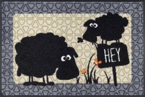 Wash+dry by Kleen-Tex Mat Gertrud & Elsbeth Inloopmat motief schapen met tekst wasbaar
