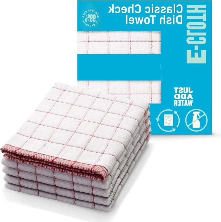 Geruite theedoek microvezel rood 4-pack
