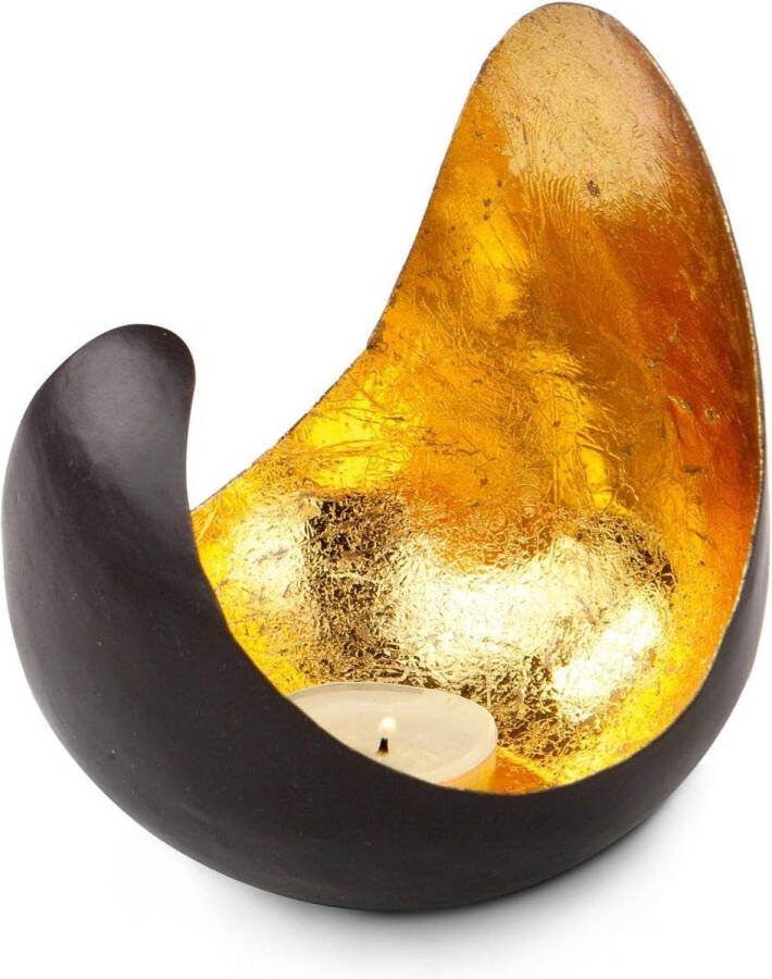 Geschenkartikel theelichthouder Kalina – kaarsenschaal voor gouden lichteffecten met goudfolie bekleding Kerstmis barbecuefeesten Valentijnsdag Moederdag; afmetingen: ca. 12 x 12 x 13 7 cm