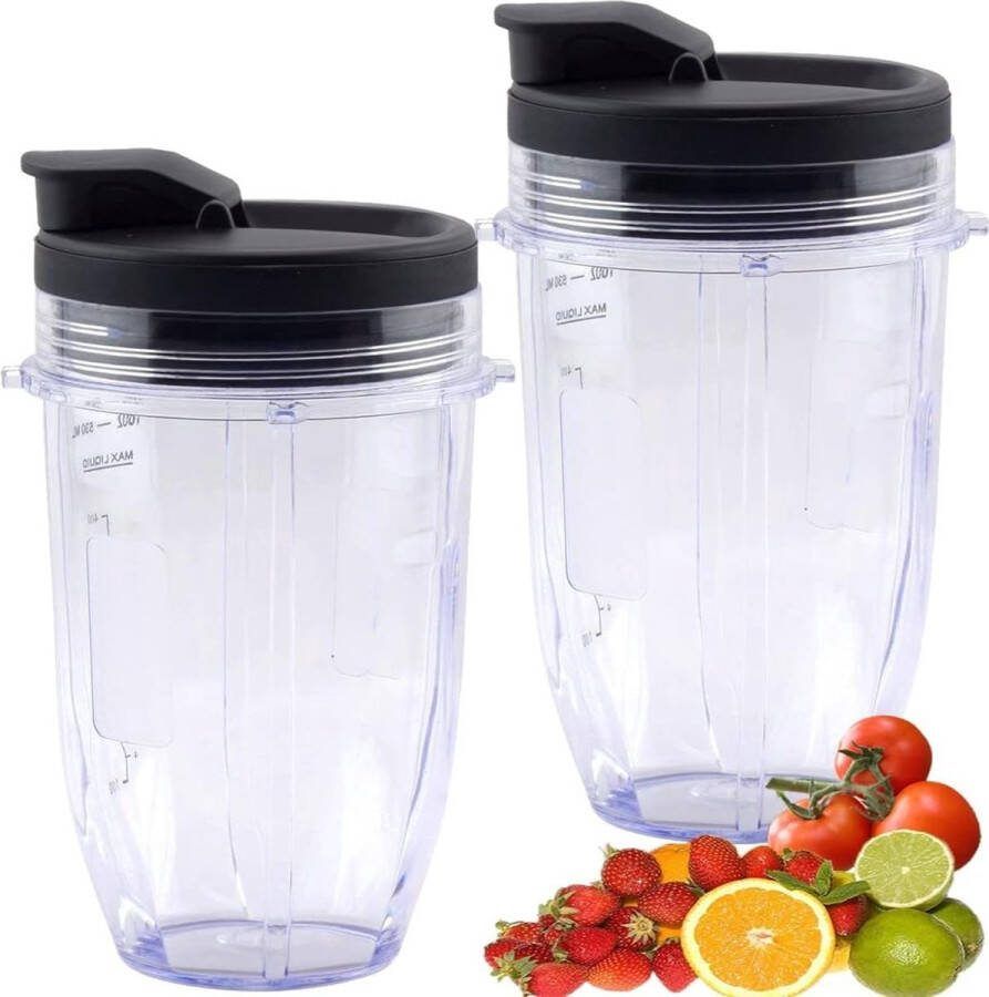 Geschikt voor 18oz Blenderbeker met Sip & Seal-deksel Geschikt voor BL450 BL454 BL455 BL456 BL480 BL481 BL482 BL490 BL640 BL642 BL682 SS101 SS401 SS351 voor Nutri Ninja Auto IQ-serie blenders 2-pack