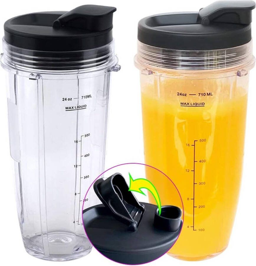 Geschikt voor 24oz Blenderbeker met Sip & Seal-deksel Geschikt voor BL450 BL454 BL455 BL456 BL480 BL481 BL482 BL490 BL640 BL642 BL682 SS101 SS401 SS351 voor Nutri Ninja Auto IQ-serie blenders 2-pack