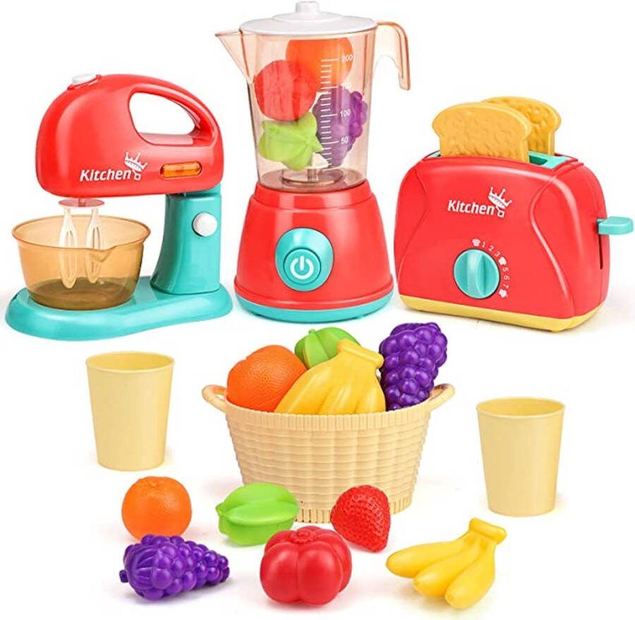 Gesimuleerd keukenspeelgoed voor kinderen blender broodrooster fruitpers fruit fruitmand beker 3 jaar oud jongens- en meisjesspeelgoed verjaardagscadeau 15 speelgoed