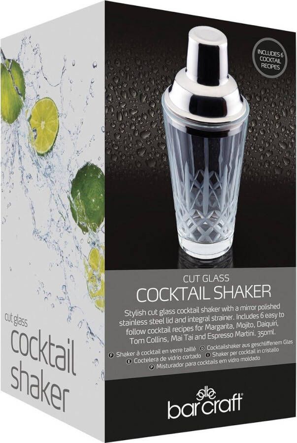 Geslepen glazen cocktailshaker 400 ml inclusief receptenboekje en geschenkverpakking
