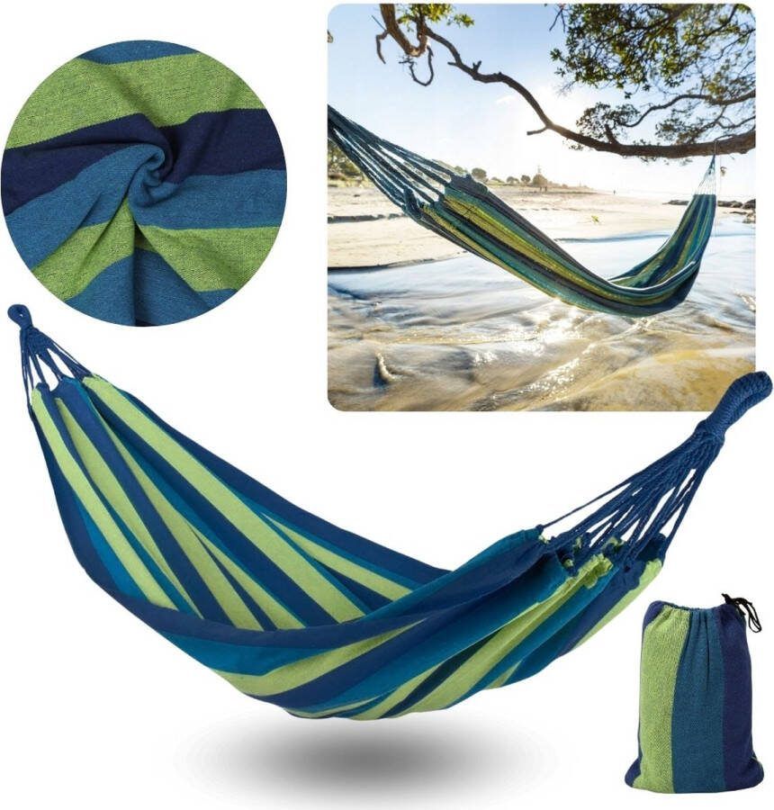 Gestreepte Tuinhangmat Blauwe Hangmat met Hoes 200x100 cm