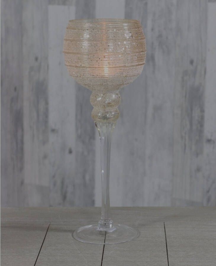 Gestreept glitter glas windlicht Champagne