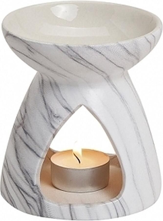 Merkloos Geurbrander voor amberblokjes geurolie porselein marmer look 10 x 11 cm Geurbranders