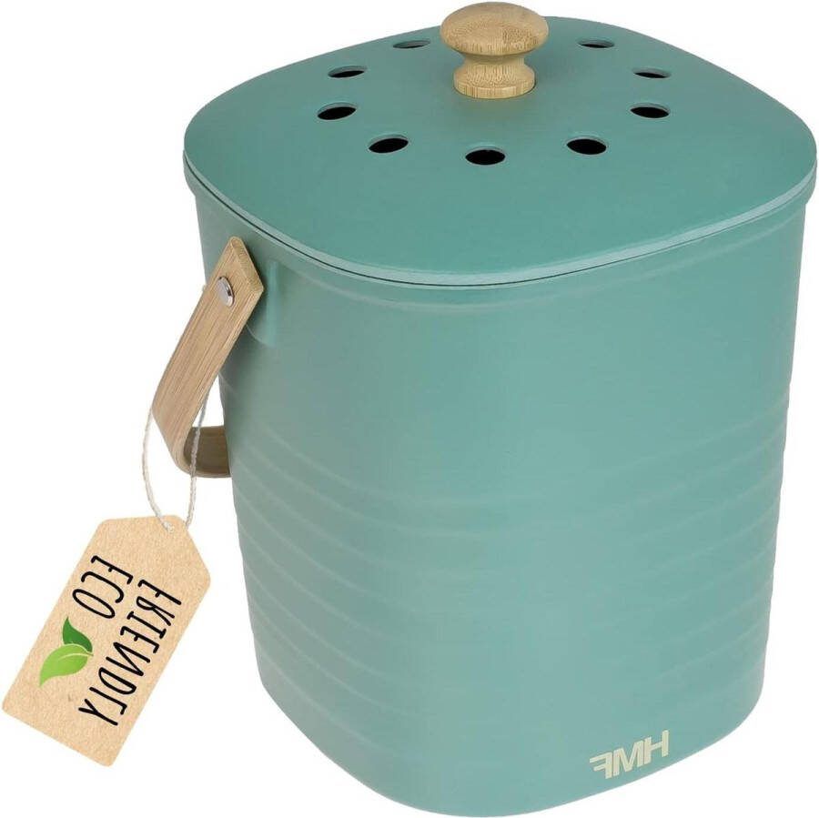 Geurdichte compostemmer 3 liter groen voor in de keuken Duurzaam en bioafbreekbaar