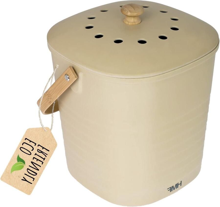 Geurdichte compostemmer met deksel Duurzame bio-afvalemmer voor keuken 6 liter Beige