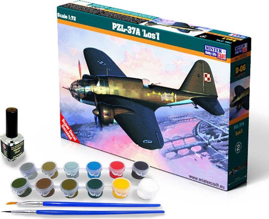 Gevechtsvliegtuig Kinder Speelgoed PZL-37A 'Łoś' I Schaalmodel 1:72 MisterCraft D-06O