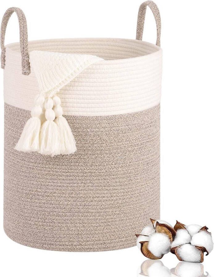 Gevlochten katoenen wasmand 53L Met handvat Opbergmand voor speelgoed Wasbox voor wasruimte kinderkamer woonkamer badkamer 46 x 38 cm