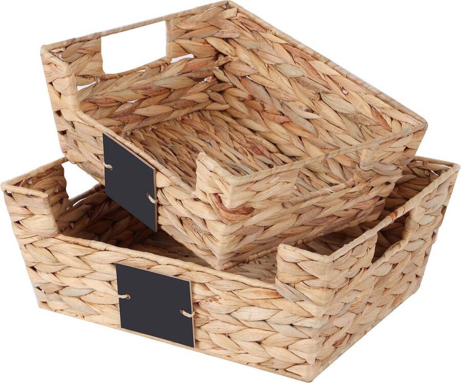 Gevlochten opbergmand set van 2 rotan manden van geweven decoratieve opbergdoos organizer mandjes in plank werkblad rek kastorganizer waterhyacint