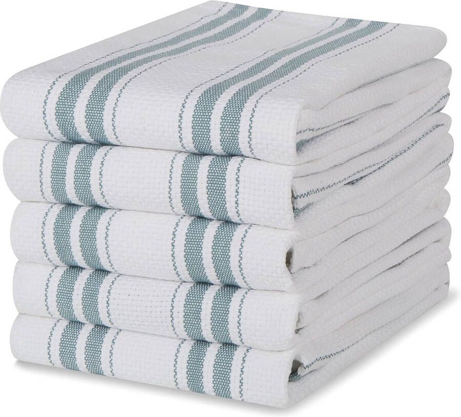 Geweven 100% katoen keuken theedoeken set van 5 50 x 70 cm blauwgroen absorberend restaurant bar glas keukendoeken