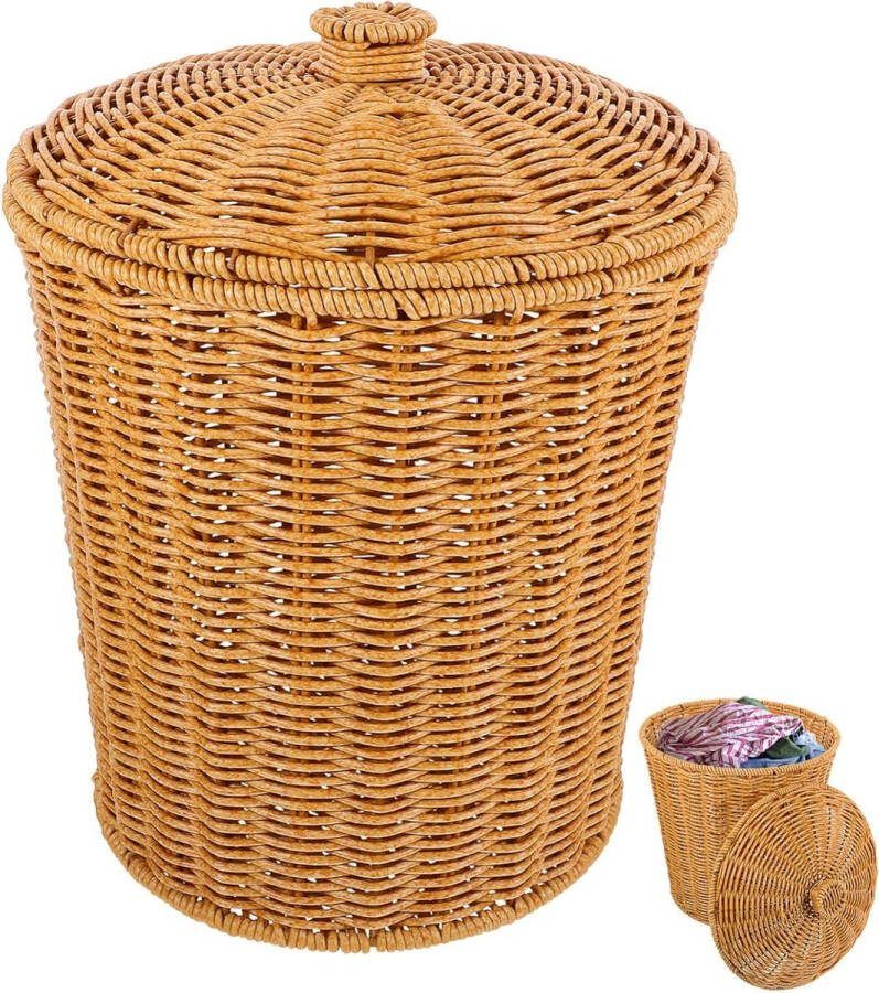 Geweven Mand Met Deksel Rotan Prullenbak Kleine Vuilnisbak FOMIYES Wastebasket Wasmand Planter Mand Recycling Bin Voor Thuis Badkamer Keuken Tuin